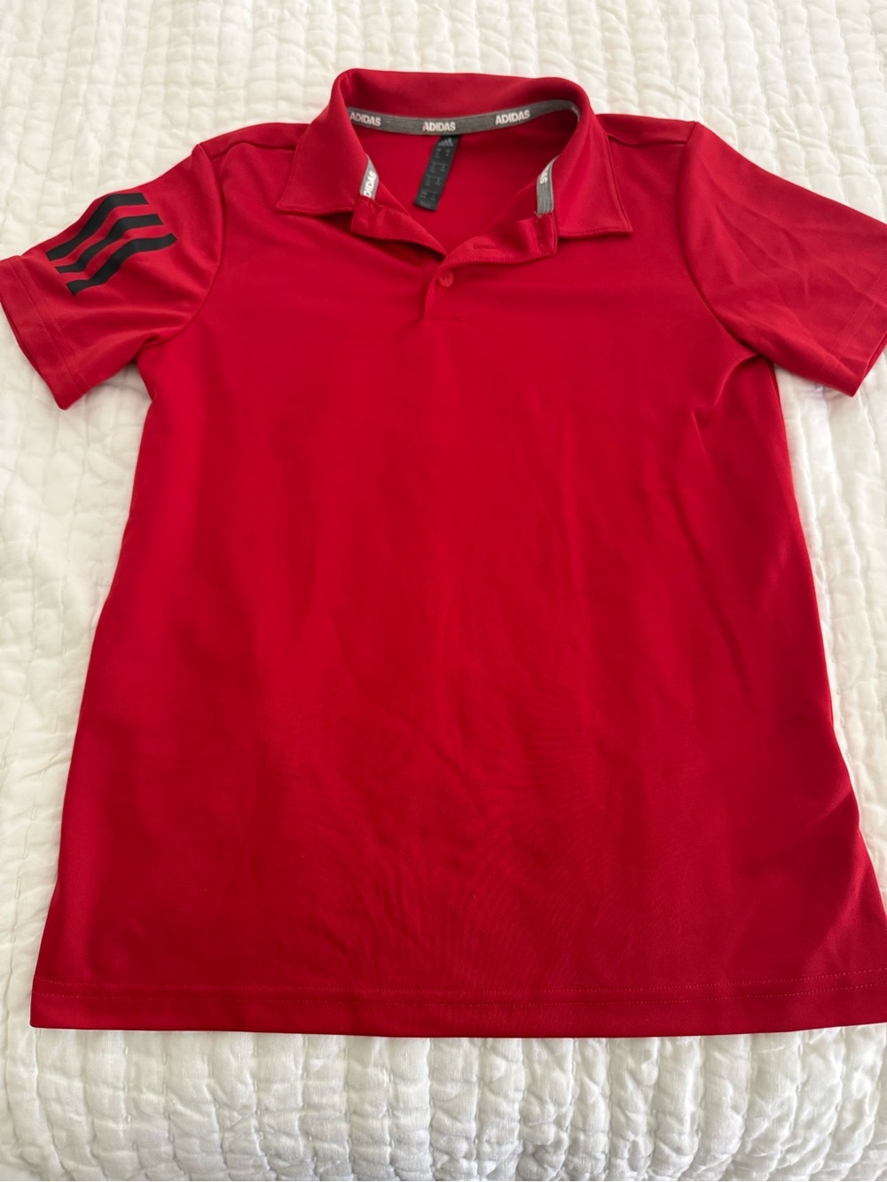adidas Boys' Red Polo with Black Sleeve Stripes